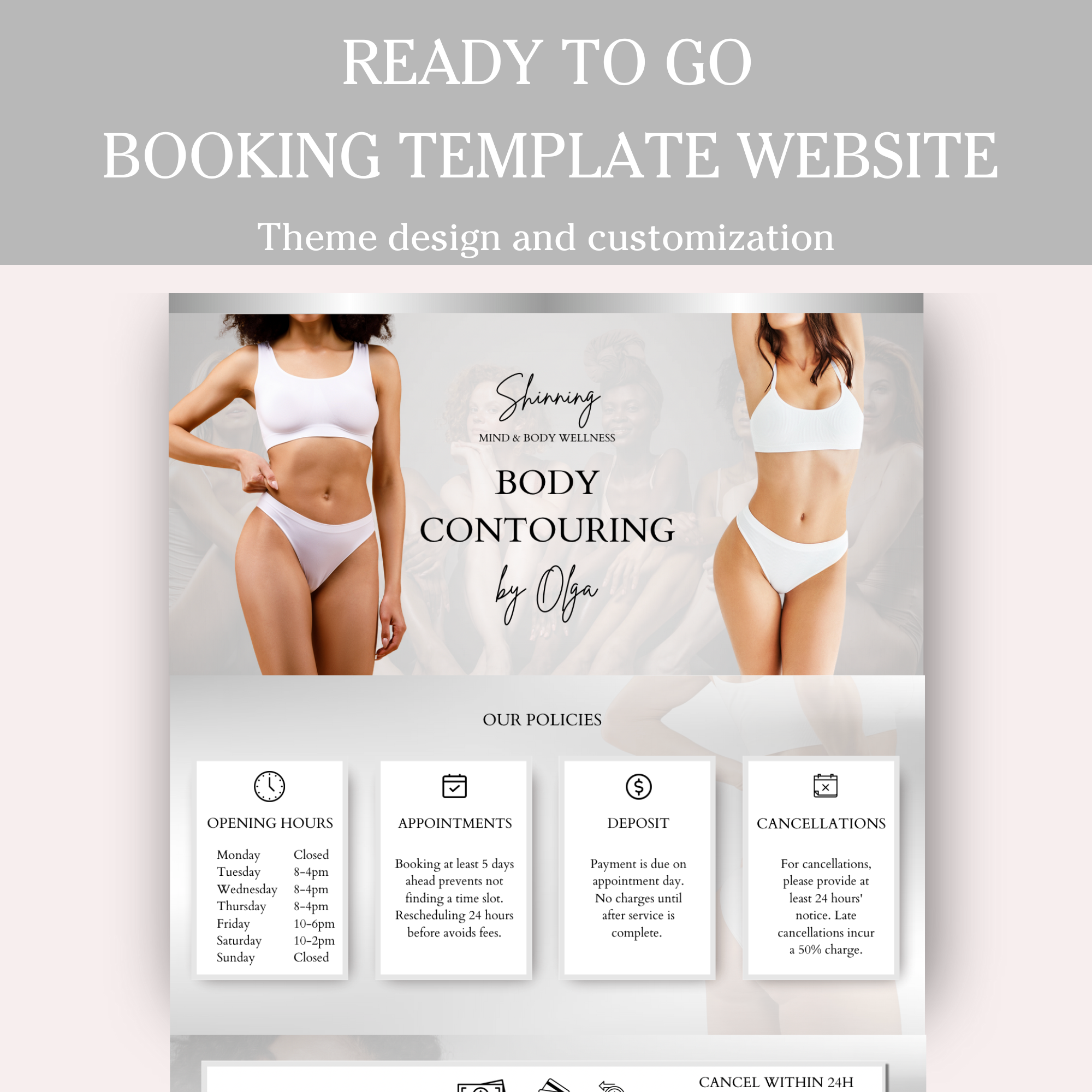 Acuity or square booking website templates silver black