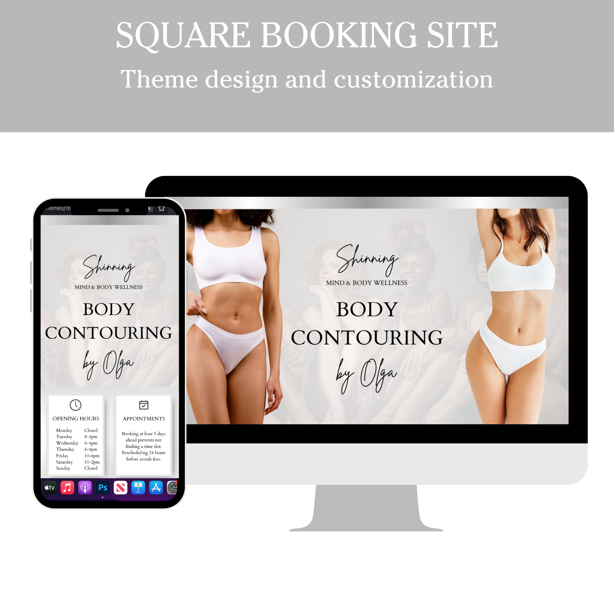 Acuity or square booking website templates silver black