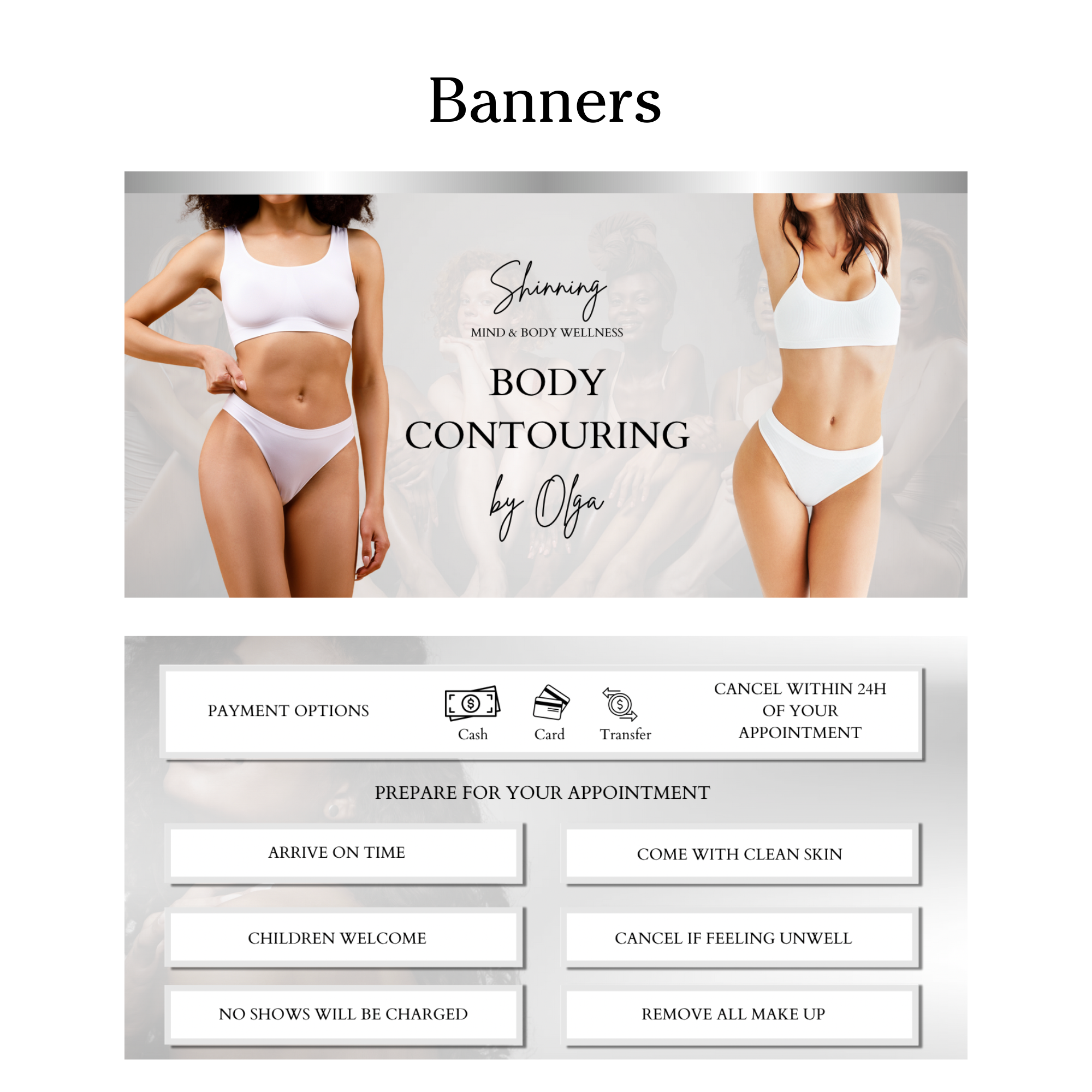 Acuity or square booking website templates silver black